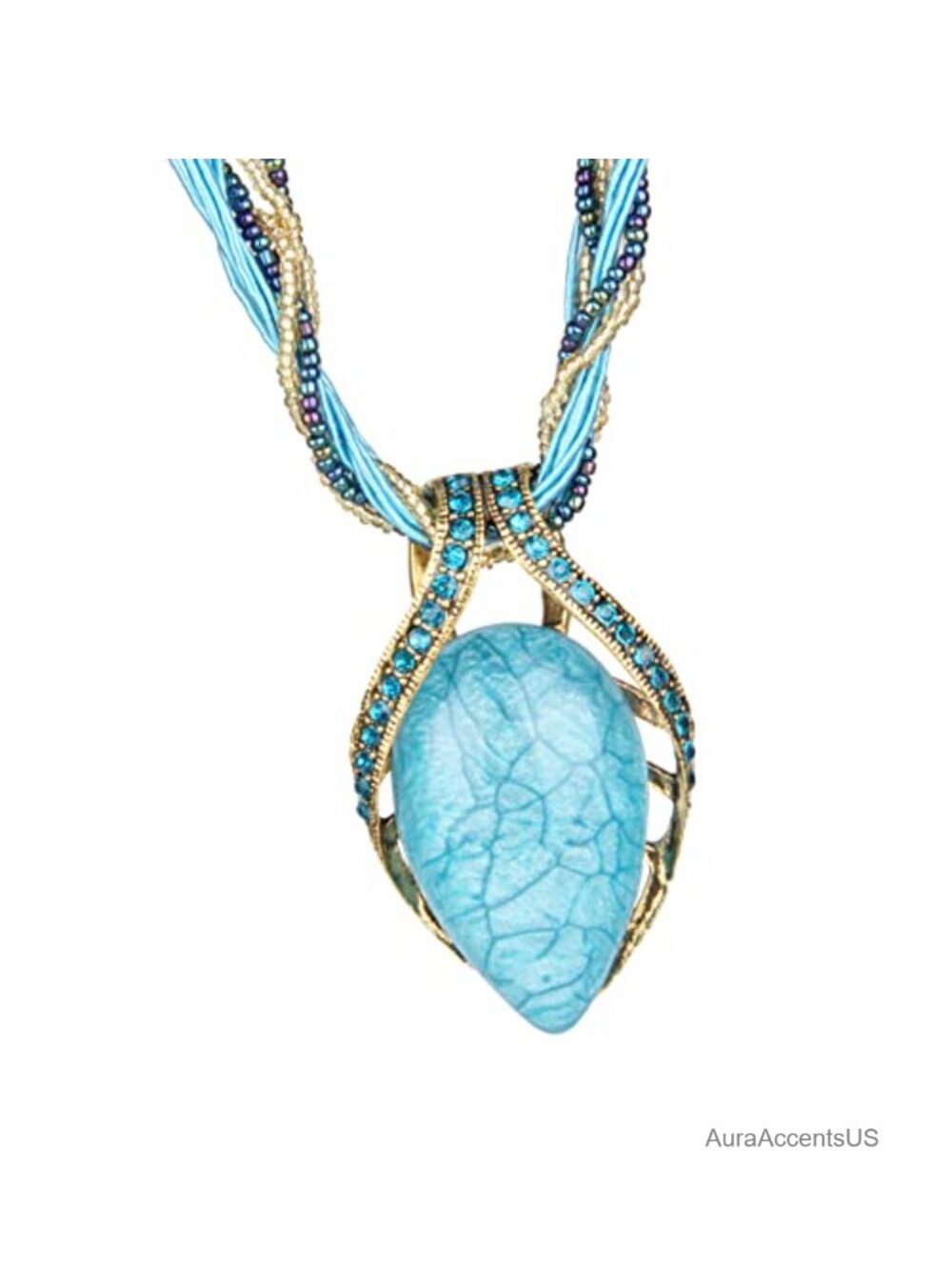 Turquoise Pendant Necklace Women Boho Chunky Collar Beaded Chain